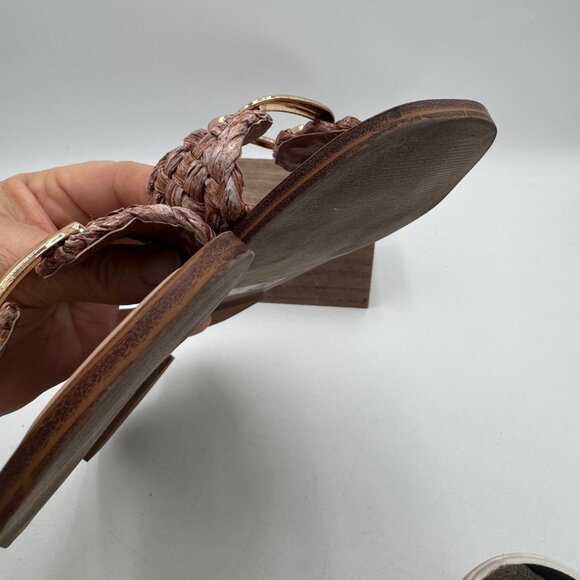 Steve Madden Women's Tan and Brown Sandals raffia fabric woven gold tone large b - Picture 13 of 13